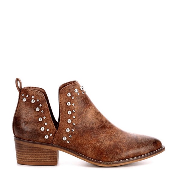 Cognac Distressed Deep V Sides Ankle Bootie - Picture 2 of 5